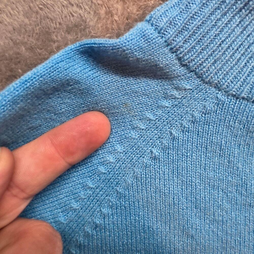 The Old Course St Andrews Links Sweater Mens L Blue 1/4 Zip Wool Golf Pullover - Picture 9 of 10